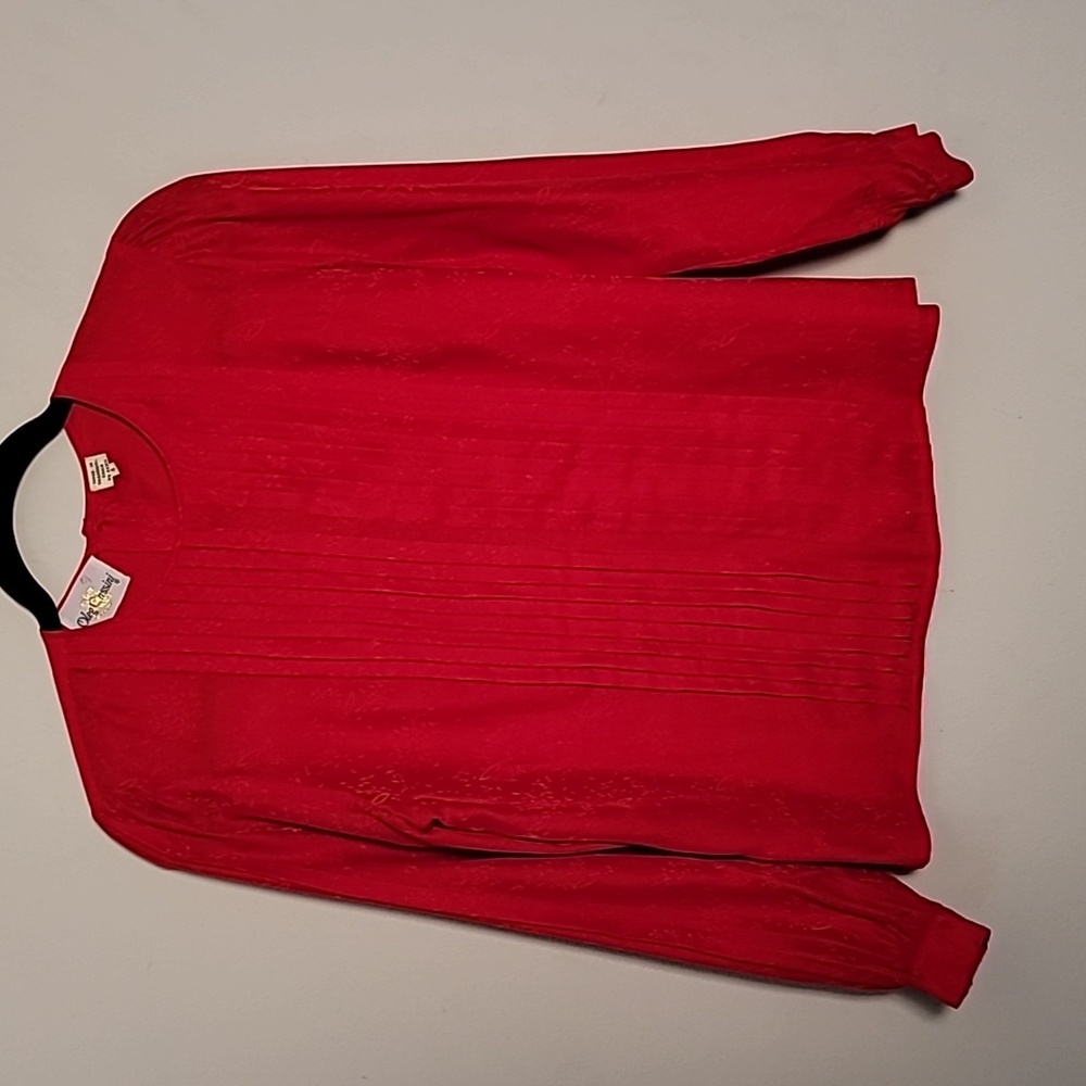 Oleg Cassini Red Silk Pleated Blouse Sz 4 Vintage Modest